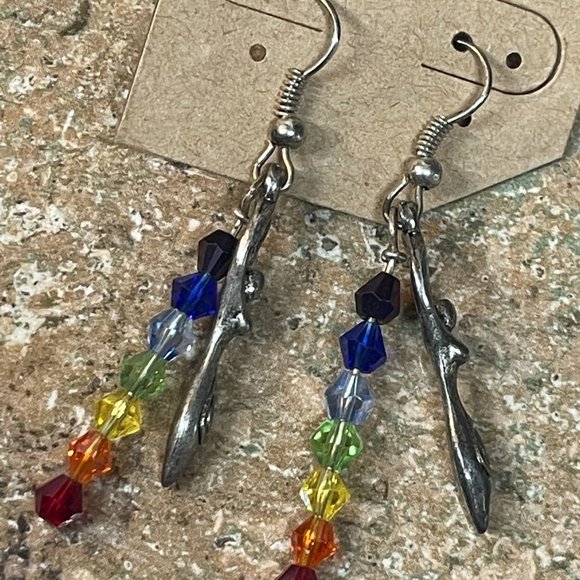 HANDMADE BEADED ART RAINBOW SWAROVSKI CRYSTALS STERLING SILVER GODDESS EARRINGS - Picture 7 of 7